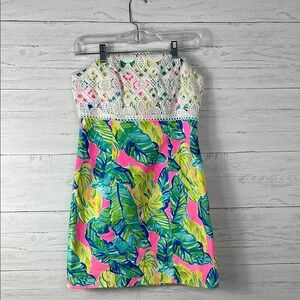 LILLY PULITZER Tropical Strapless Dress with Leaf Print